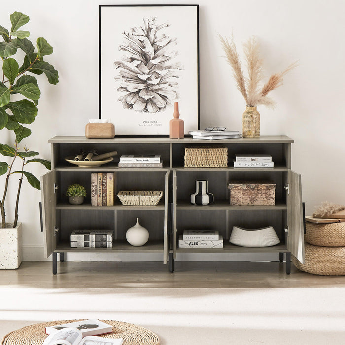 Farmhouse style TV Stand, TV station withStorage and open drawers, entertainment center console table, living room media furniture.(Grey,58’’W*23.6’’D*31.5’’H)