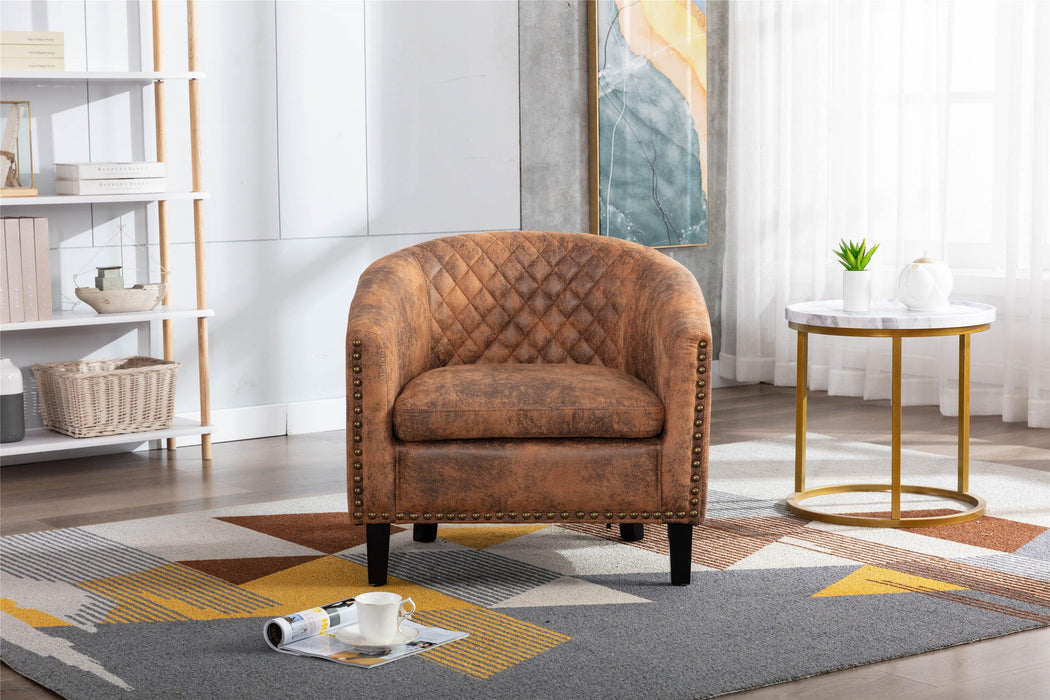 accent Barrel chair living room chair with nailheads and solid wood legs  Light  Coffee microfiber fabric