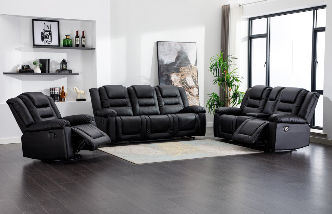 3 Pieces Recliner Sofa Sets,PU Leather Lounge Chair Loveseat Reclining Couch for Living Room,Black