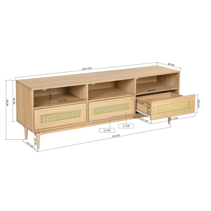 64" TV Stand for 65/70 inch TV Entertainment Cabinet Console with RattanStorage Drawers for Living Media Room