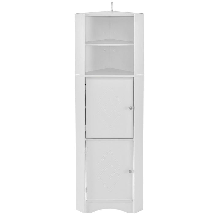 Tall Bathroom Corner Cabinet, FreestandingStorage Cabinet with Doors and Adjustable Shelves, MDF Board, White