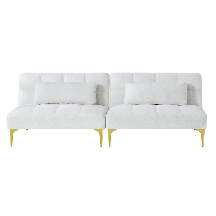 Convertible sofa bed futon with ld metal legs teddy fabric (White)