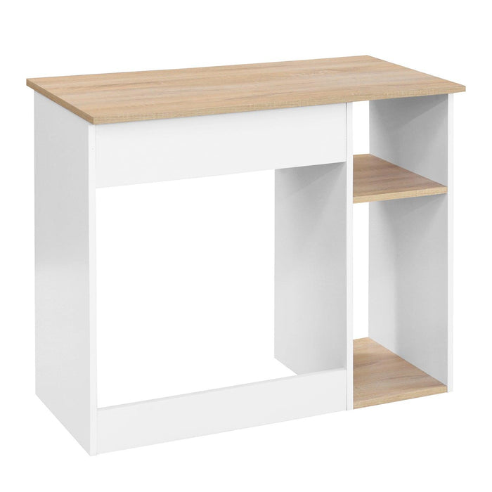 Full Wooden computer desk with 2 layers, 35.4" W x 18.9" D x 29.5" H, Oak & White