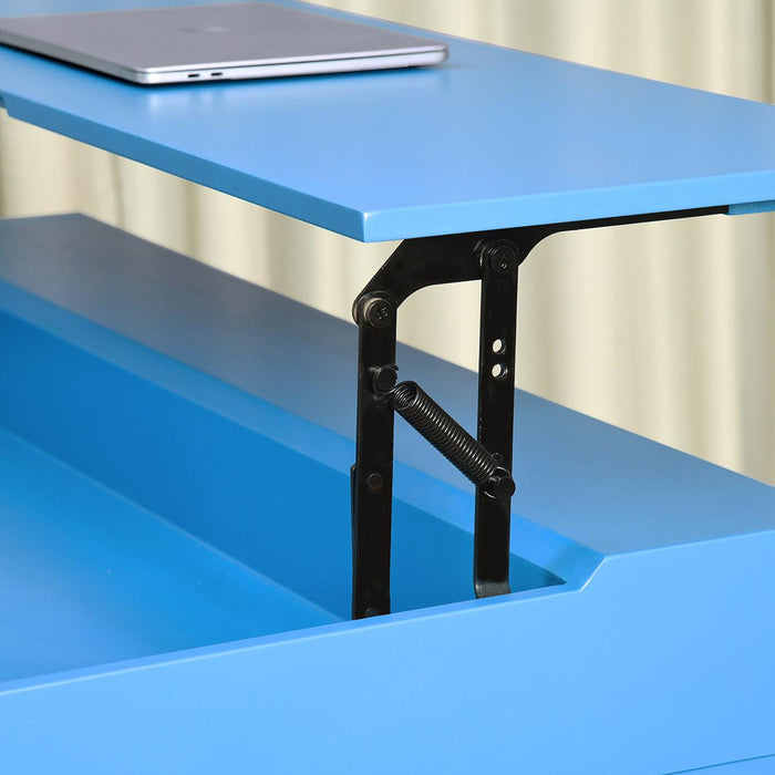 Lift Desk with 2 DrawerStorage, Computer Desk with Lift Table Top, Adjustable Height Table for Home Office, Living Room,BLUE