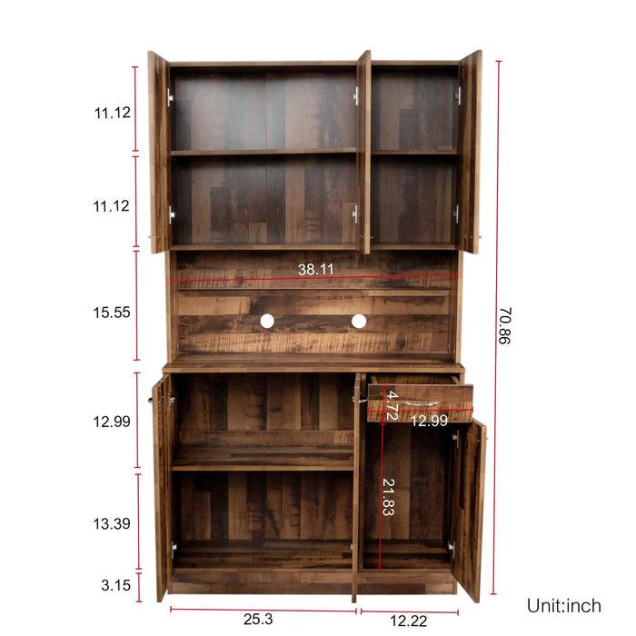 70.87" Tall Wardrobe& Kitchen Cabinet, with 6-Doors, 1-Open Shelves and 1-Drawer for bedroom