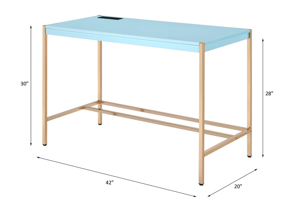 ACME Midriaks Writing Desk w/USB Port in Baby Blue & Gold Finish OF00023