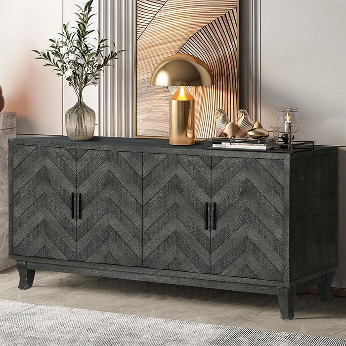 AccentStorage  4 Door Wooden Cabinets,Antique Dark Grey Colour  Wood Cabinet Vintage Style Sideboard for Living Room Dining Room Bedroom