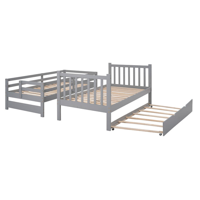 Twin over Twin or Twin over Full Convertible Bunk Bed withStorage Drawers and Twin Size Trundle Bed - Gray