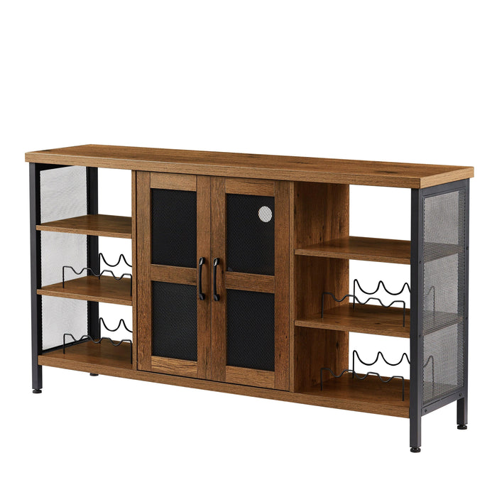 Industrial Wine Bar Cabinet, LiquorStorage Credenza, Sideboard with Wine Racks & Stemware Holder (Hazelnut Brown, 55.12''w x 13.78''d x 30.31' ' h)