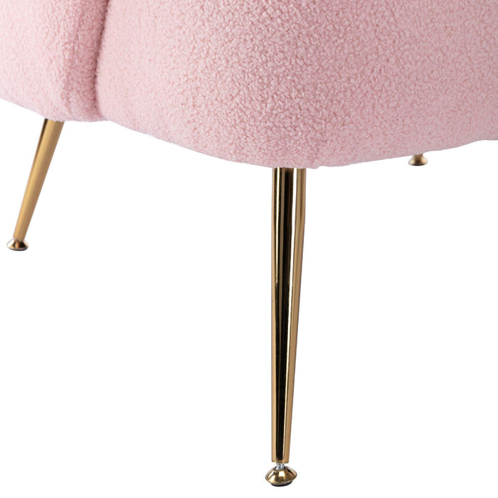 Cozy Teddy Fabric Arm Chair with Sloped High Back and Contemporary Metal Legs ,Pink