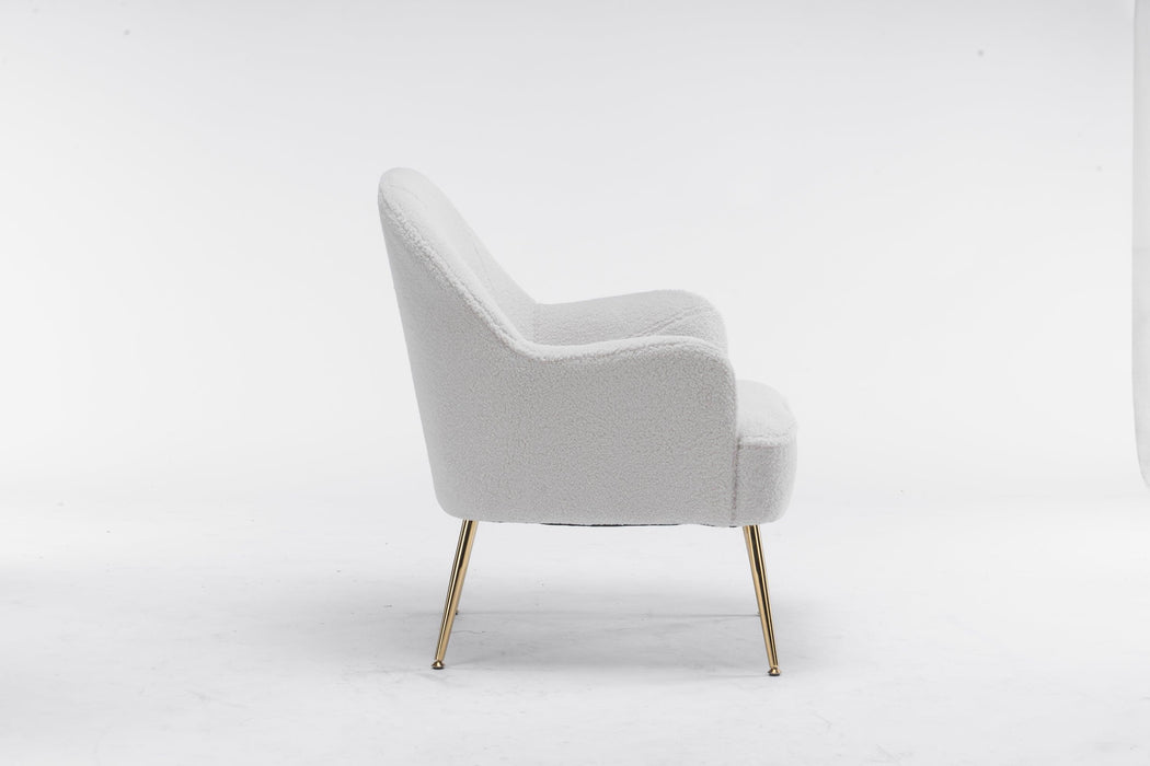 Modern Soft White Teddy fabric Ivory Ergonomics Accent Chair Living Room Chair Bedroom Chair Home Chair With Gold Legs And Adjustable Legs For Indoor Home