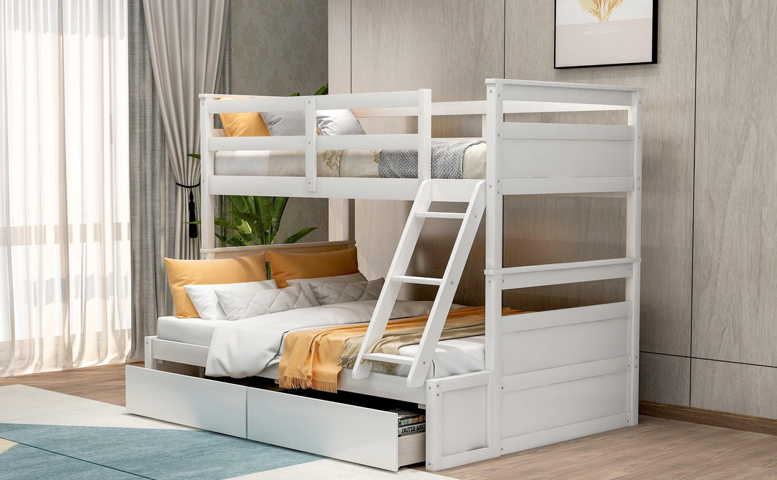 Twin over Full Bunk Bed withStorage - White