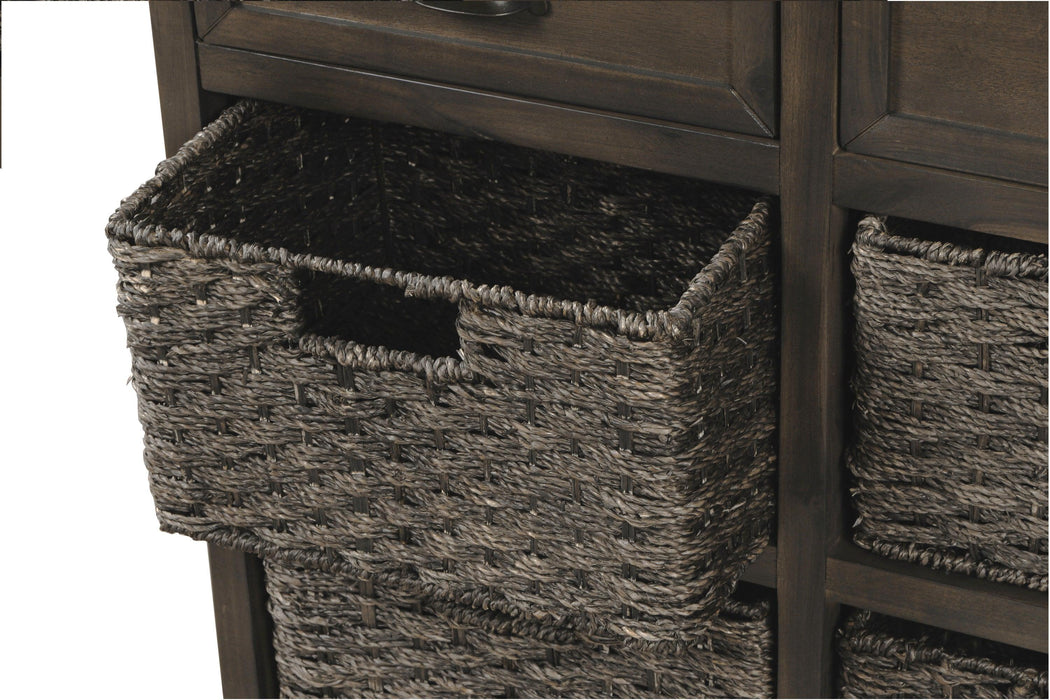 RusticStorage Cabinet with Two Drawers and Four  Classic Rattan Basket for Dining Room/Living Room (Brown Gray)