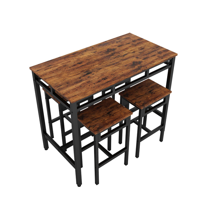 Bar table set 5PC Dinging table set with high stools, structural strengthening, industrial style (Rustic Brown，43.31''w x 23.62''d x 35.43''h)