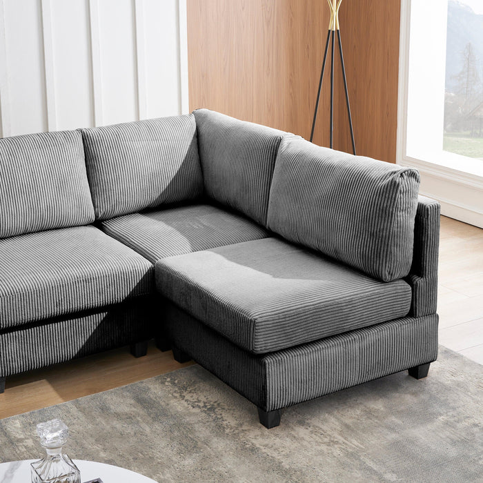 Modern Dark Gray Convertible L Shape Sofa Corduroy Fabric Comfortable Multi-person Combination Living Room Sofa Furniture