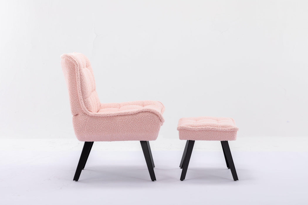 Modern Soft Teddy Fabric Material Large Width Accent Chair Leisure Chair Armchair TV Chair Bedroom Chair With Ottoman Black Legs For Indoor Home And Living Room,Pink