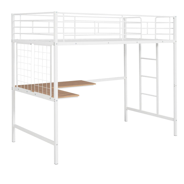 Twin Metal Loft Bed with Desk and Metal Grid,White