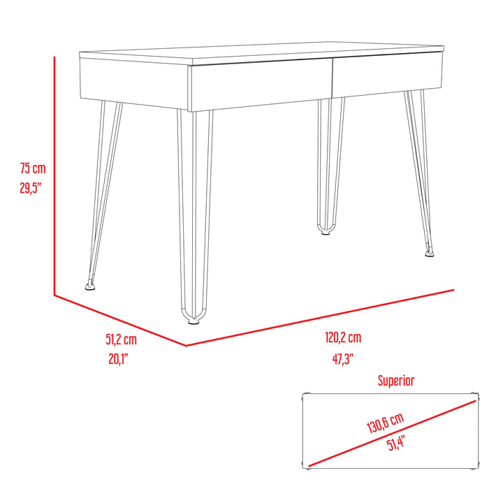 Canton 2-Drawer Writing Desk with Hairpin Legs Light Gray