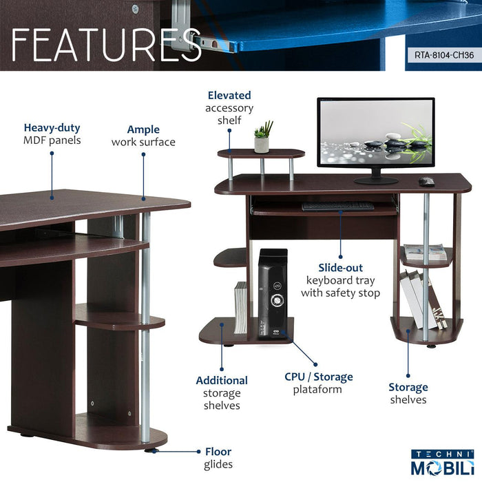 Techni Mobili Complete Computer Workstation Desk WithStorage, Chocolate