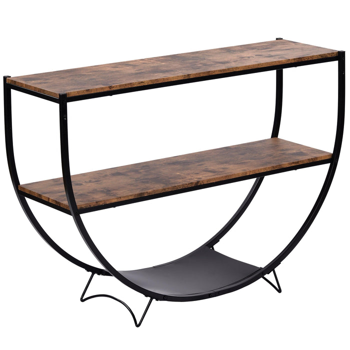 Rustic Industrial Design Demilune Shape Textured Metal Distressed Wood Console Table (Distressed Brown)