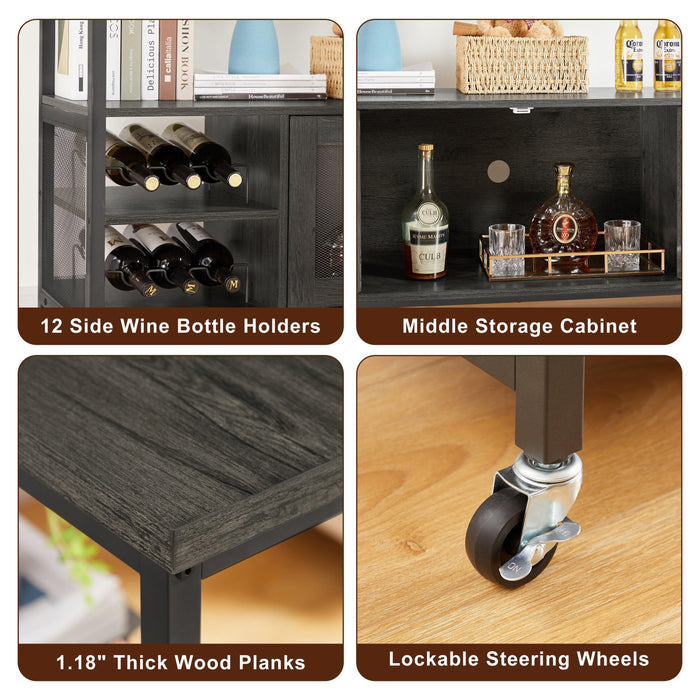 Wine shelf table,Modern wine bar cabinet, console table, bar table, TV cabinet, sideboard withStorage compartment, can be used in living room, dining room, kitchen, entryway, hallway.Dark Grey.