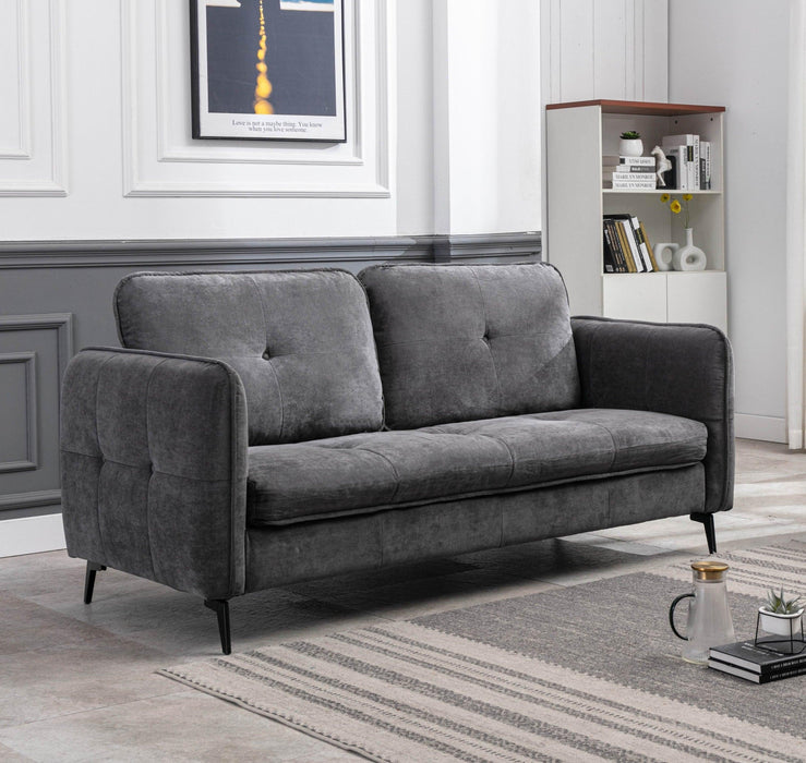 Contemporary Gray Fabric Upholstered 1pc Sofa Button-Tufted and Cushion Seat Black Metal Legs Living Room Furniture