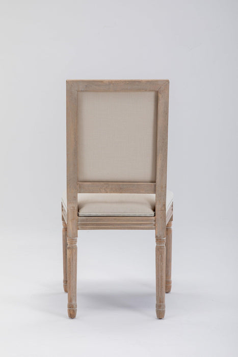 French Style Solid Wood Frame Linen Fabric Antique Painting Dining Chair ,Seat of 2,Cream