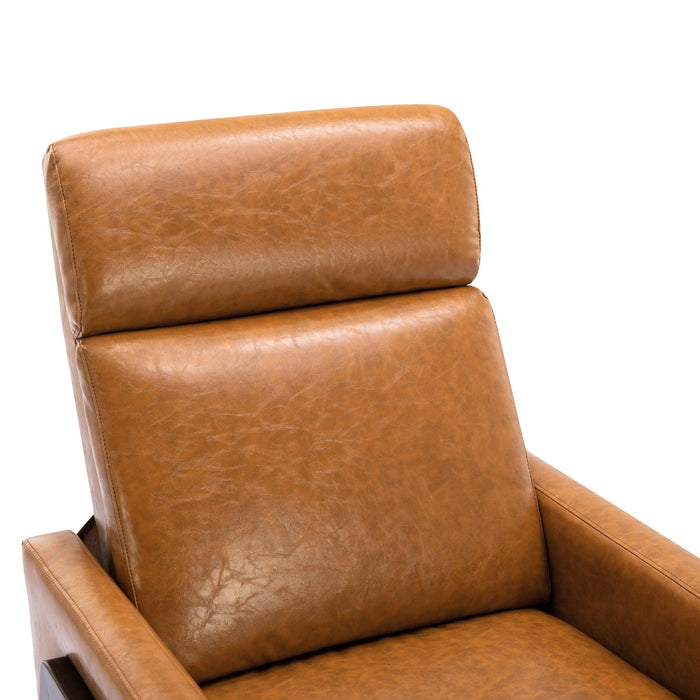 Wood-Framed PU Leather Recliner Chair Adjustable Home Theater Seating with Thick Seat Cushion and BackrestModern Living Room Recliners，Brown