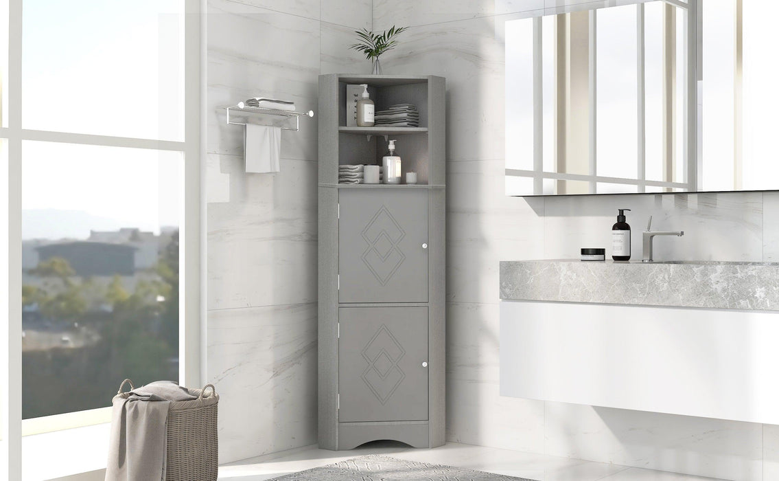 Tall Bathroom Corner Cabinet, FreestandingStorage Cabinet with Doors and Adjustable Shelves, MDF Board, Gray