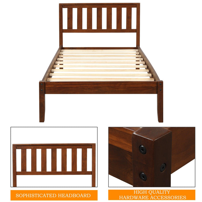 Wood Platform Bed with Headboard/Wood Slat Support，Twin (Walnut)