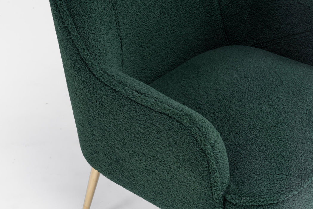 Modern Soft Green Teddy fabric White Ergonomics Accent Chair Living Room Chair Bedroom Chair Home Chair With Gold Legs And Adjustable Legs For Indoor Home