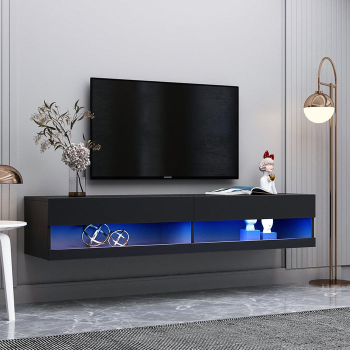 180 Wall Mounted Floating 80" TV Stand with 20 Color LEDs Black