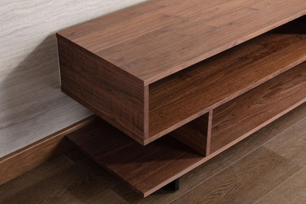 Iris Brown Walnut Finish TV Stand with 2 Levels of Shelves and Black Legs