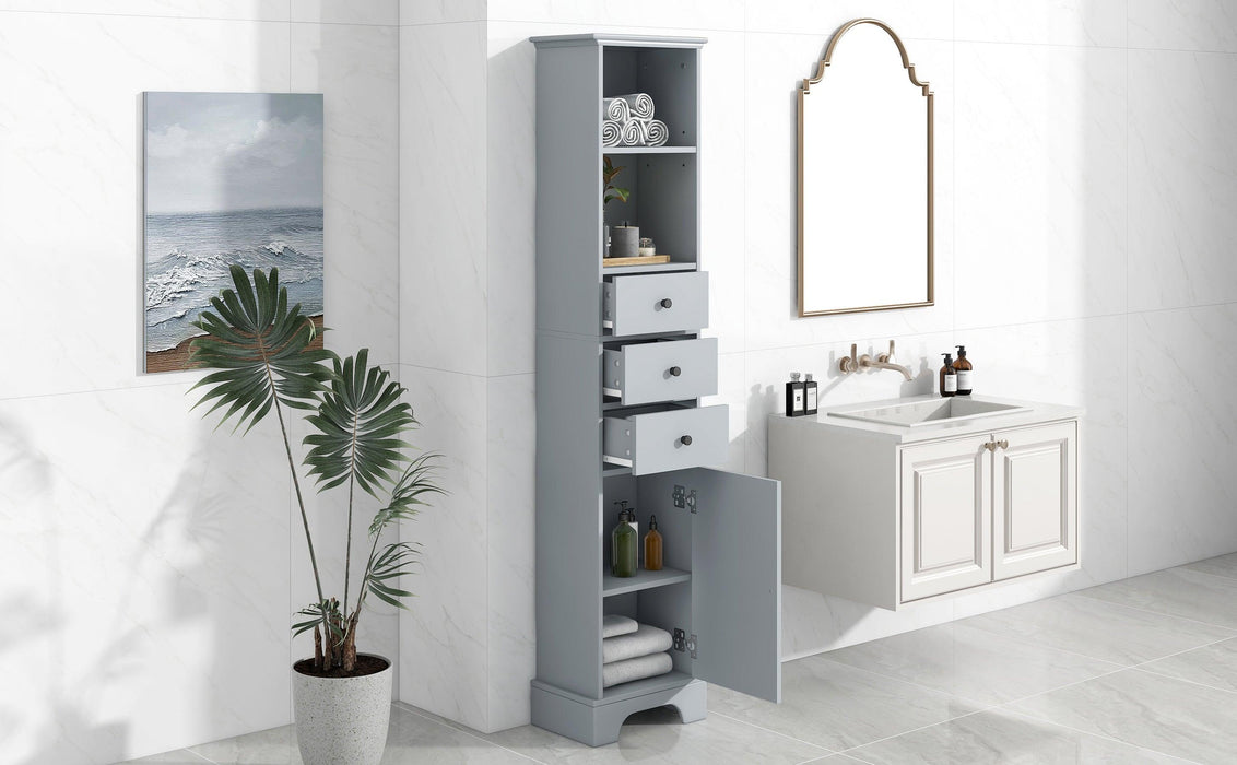 Grey Tall Bathroom Cabinet, FreestandingStorage Cabinet with 3 Drawers and Adjustable Shelf, MDF Board with Painted Finish