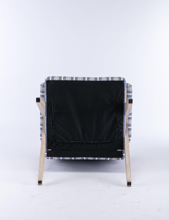 Accent chair, KD rubber wood legs with black finish. Fabric cover the seat. With a cushion.Blue Stripe