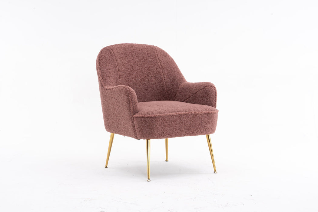 Modern Soft Teddy fabric Red Ergonomics Accent Chair Living Room Chair Bedroom Chair Home Chair With Gold Legs And Adjustable Legs For Indoor Home