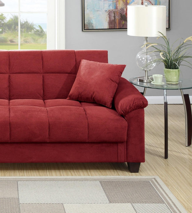 Contemporary Living Room Adjustable Sofa Red Color Microfiber PlushStorage Couch 1pc Futon Sofa w Pillows