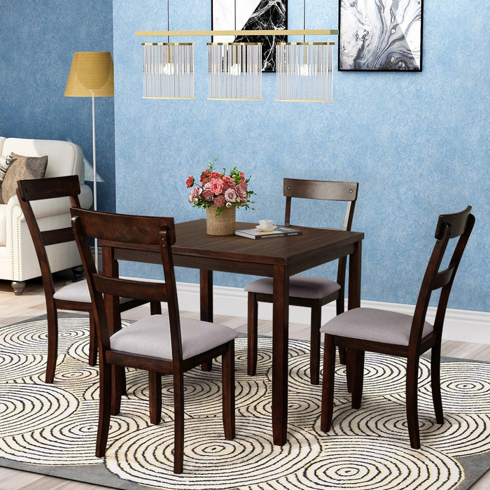 5 Piece Dining Table Set Industrial Wooden Kitchen Table and 4 Chairs for Dining Room (Espresso)