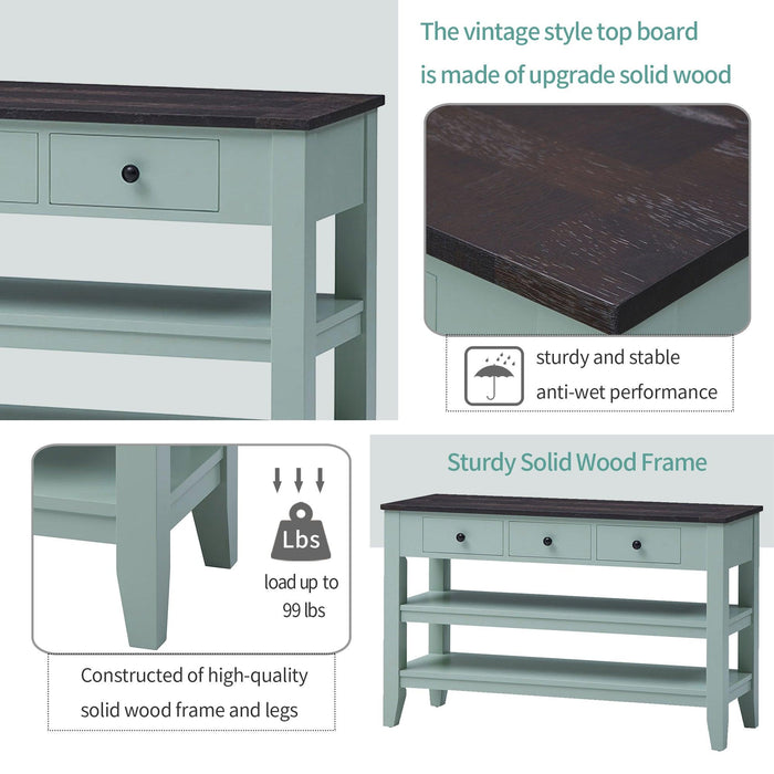 48''Modern Console Table  Sofa Table for Living Room with 3 Drawers and 2 Shelves, Solid Wood Top (Pine)