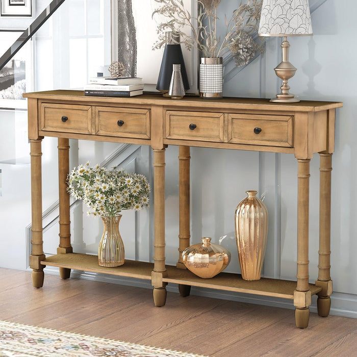 Console Table Sofa Table Easy Assembly with TwoStorage Drawers and Bottom Shelf for Living Room, Entryway (Old Pine)