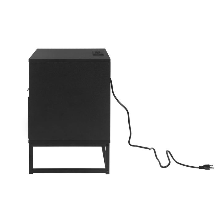 Nightstand with LED Lights / Drawer, Black Bedside Table for Bedroom