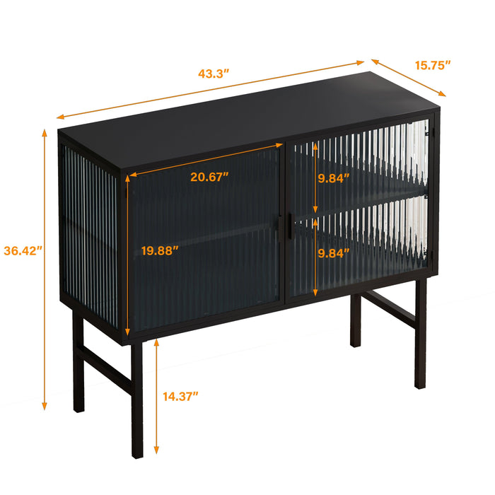 43.31"Glass DoorsModern  Two-door Cabinet with Featuring Two-tierStorage for Entryway Living Room Bathroom Dining Room