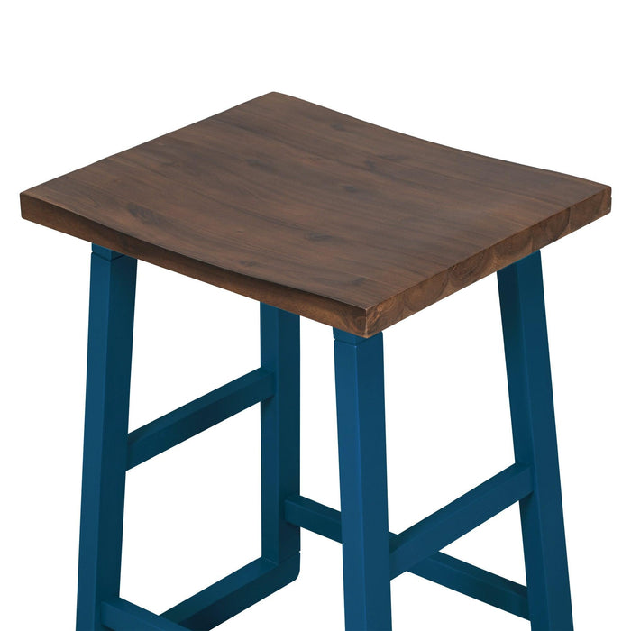 Rustic Counter Height 5-Piece Dining Set, Wood Console Table Set with 4 Stools for Small Places,Walnut+Blue