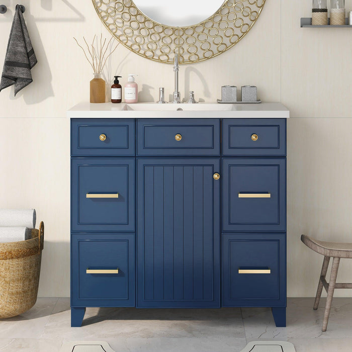 36" Bathroom Vanity Cabinet with Sink Top Combo Set, Navy Blue，Single Sink，Shaker Cabinet with Soft Closing Door and Drawer