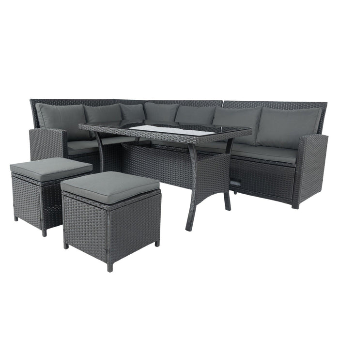 6 Pieces PE Rattan sectional Outdoor Furniture Cushioned Sofa Set with 2Storage Under Seat