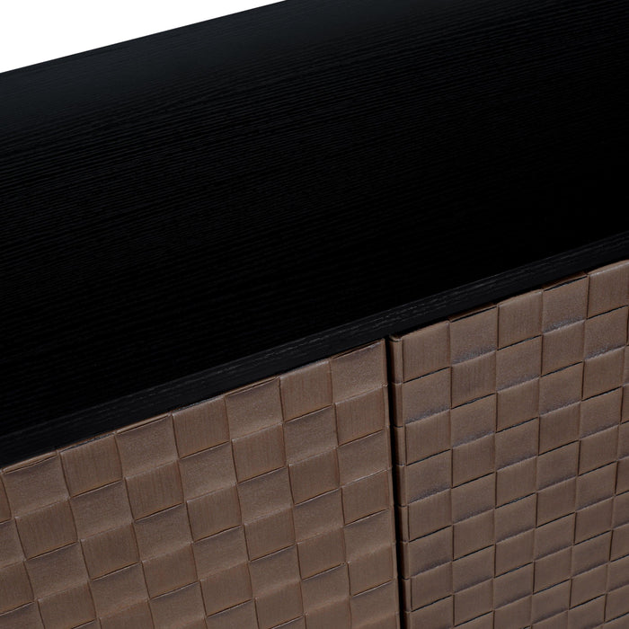 2 door cabinet,Runway-shaped leatherette finish,Embossed texture