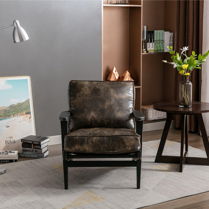 solid wood  black antique painting removable cushion arm chair, mid-century PU leather accent chair