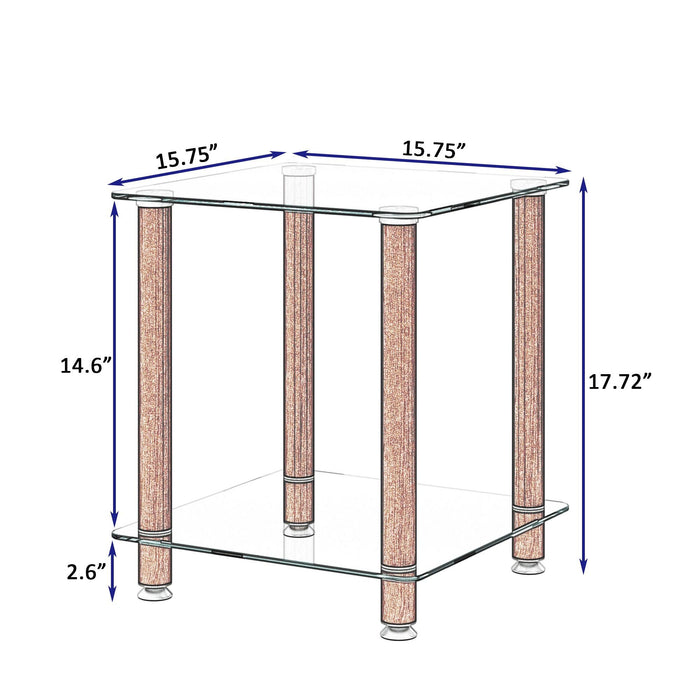 1-Piece Transparent+Walnut Side Table , 2-Tier Space End Table ,Modern Night Stand, Sofa table, Side Table withStorage Shelve