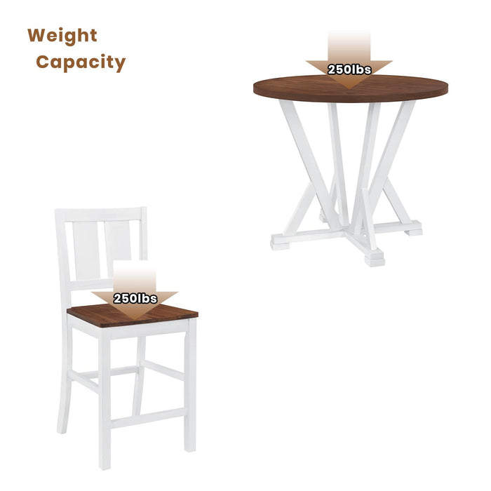 Rustic Farmhouse 5-Piece Counter Height Dining Table Set, Round Kitchen set with 4 Dining Chairs and Thick Tabletop, Brown