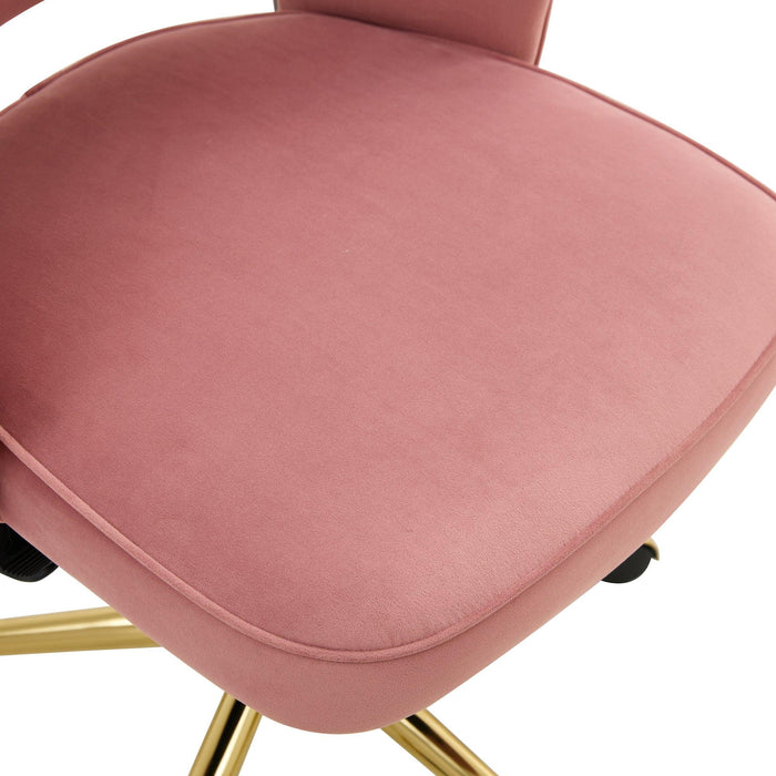 Modern Home Velvet Office Chairs, Adjustable 360 °Swivel Chair Engineering Plastic Armless Swivel Computer Chair With Wheels for Living Room, Bed Room Office Hotel Dining Room .Pink